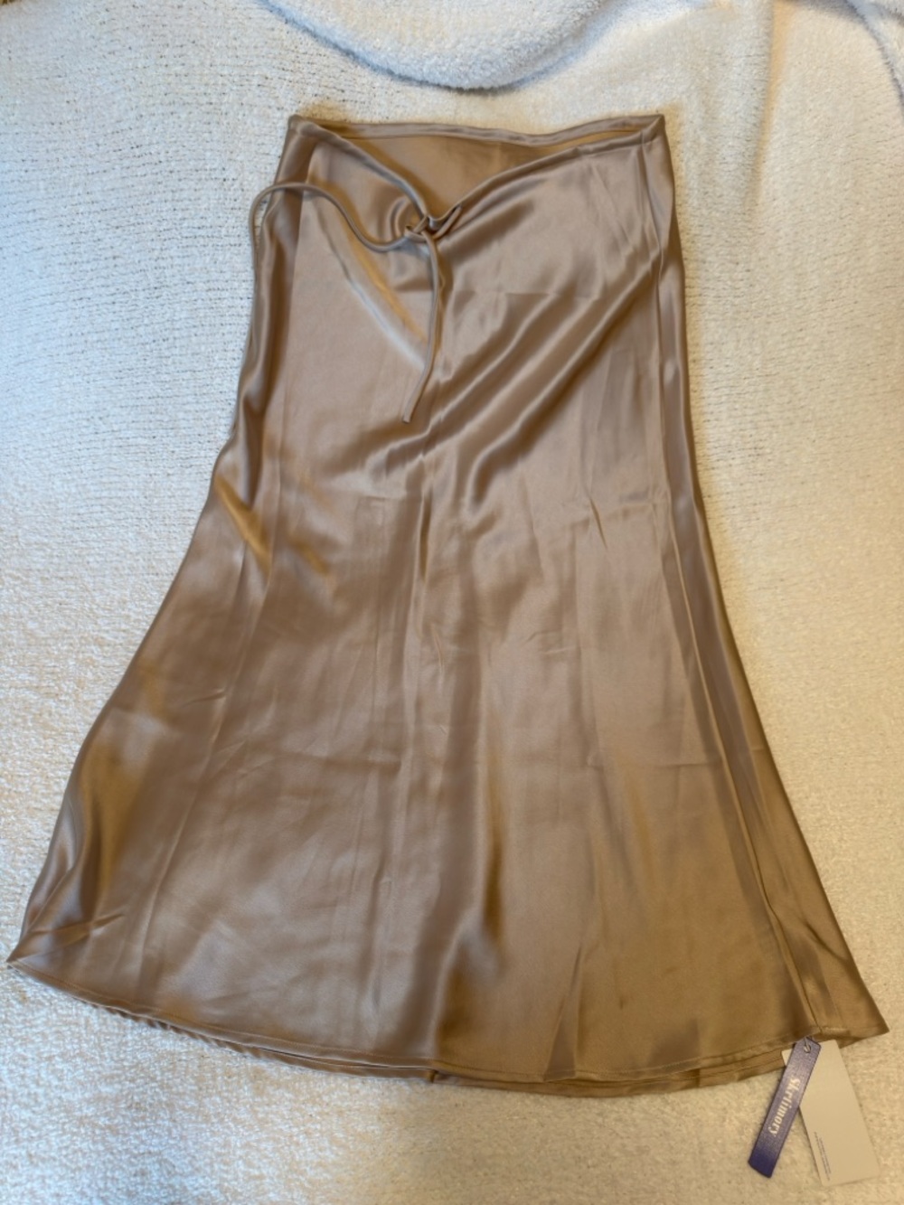 Satin Bias Midi Skirt in Taupe